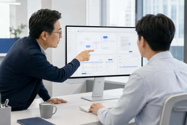 화면의 워크플로우를 짚어가며 해결책을 직접 구축하는 모습
